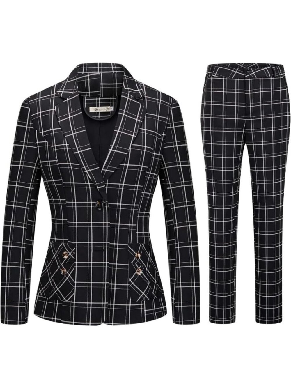Chic Women's 2-Piece Plaid Blazer & Pants Set | Stylish Business Attire